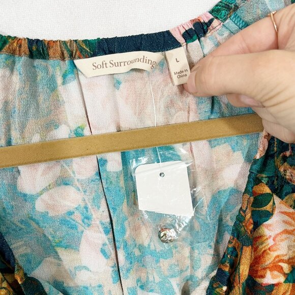 NEW Soft Surroundings Dakota Maxi Dress Long Sleeve Green Floral Boho - LARGE - Picture 6 of 9